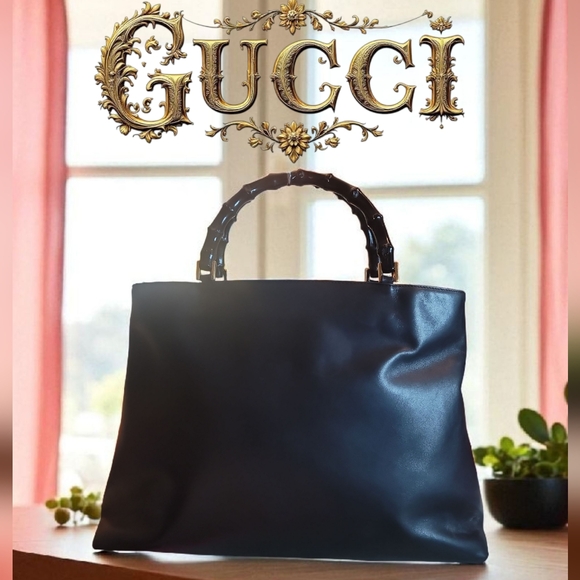 Gucci Black Leather Tote Bag VINTAGE - Picture 1 of 14